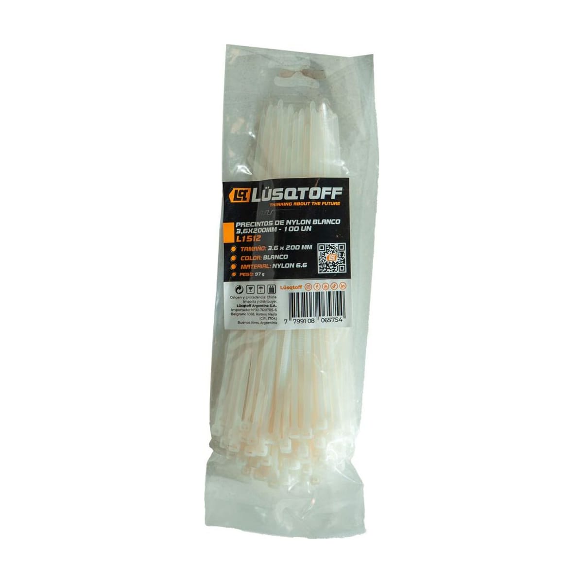 Precintos de Nylon Blanco 3,6x200mm x100 L1512 - Lusqtoff