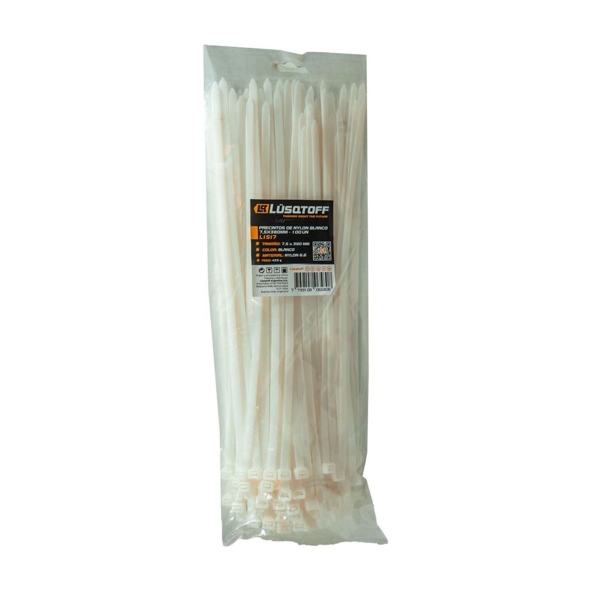 Precintos de Nylon Blanco 7,5x380mm x100 L1517 - Lusqtoff