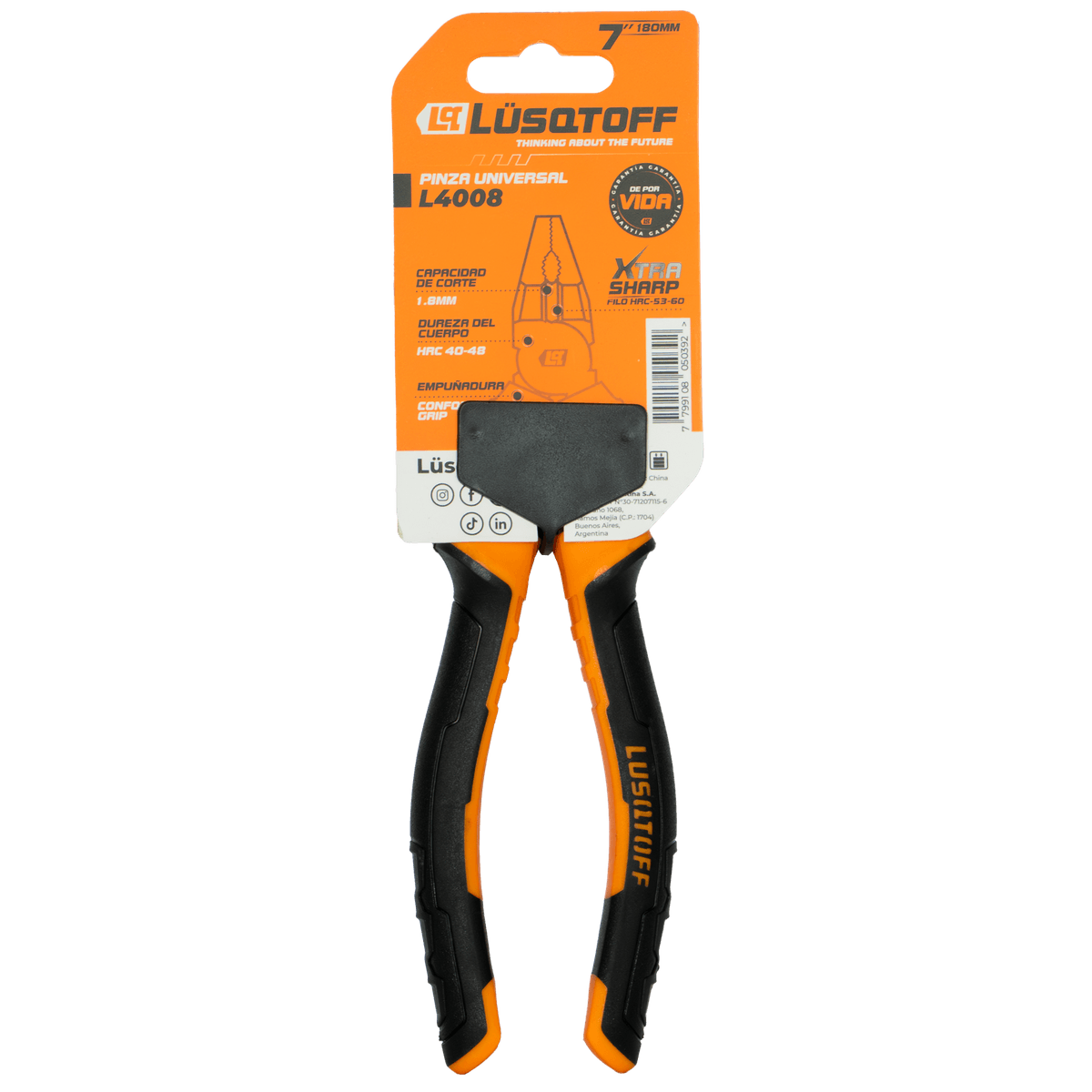 Pinza Universal 7" 180mm Corte 1,8mm Mango Confort Grip L4008 - Lusqtoff