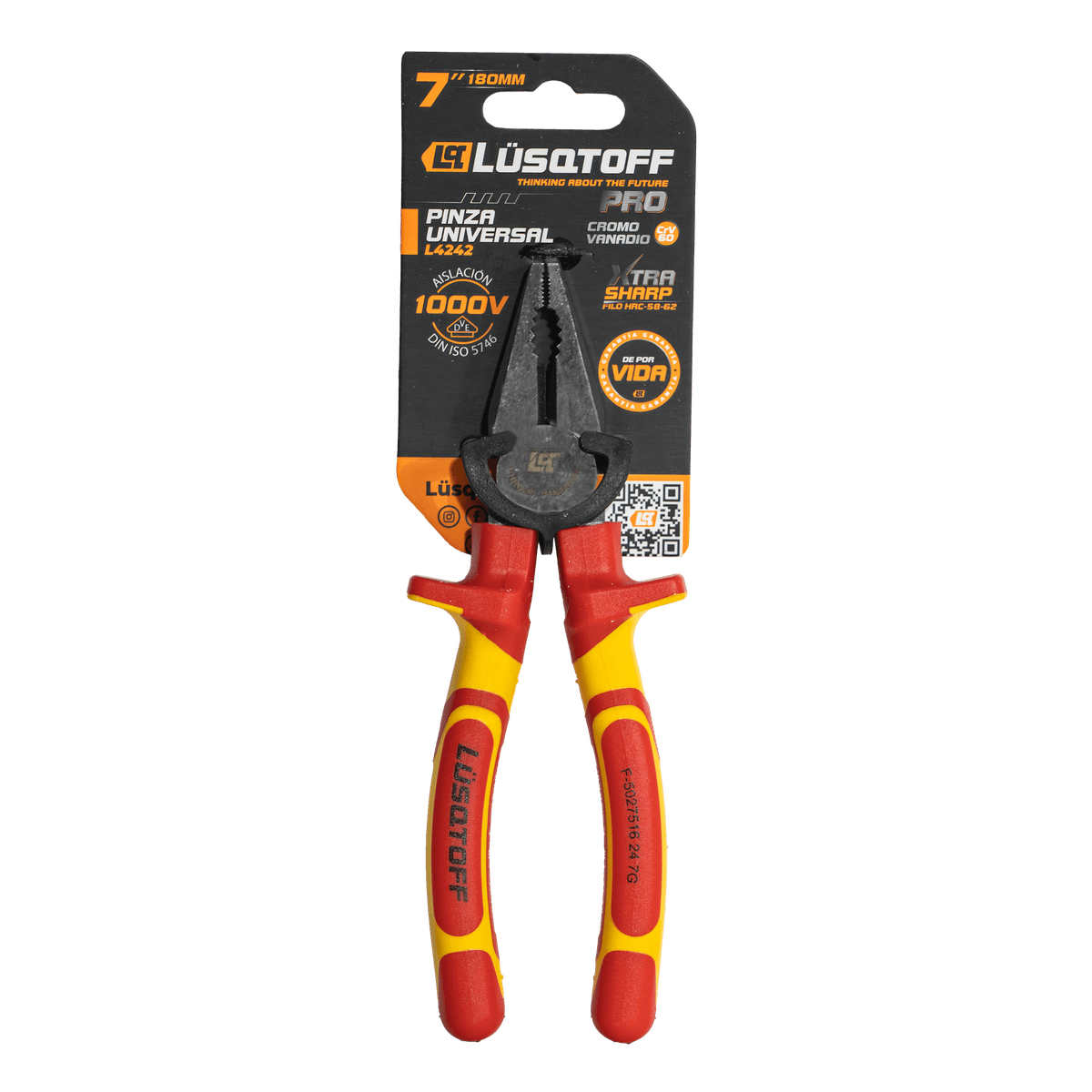 Pinza Universal 7" 180mm Aislación 1000V PRO L4242 - Lusqtoff
