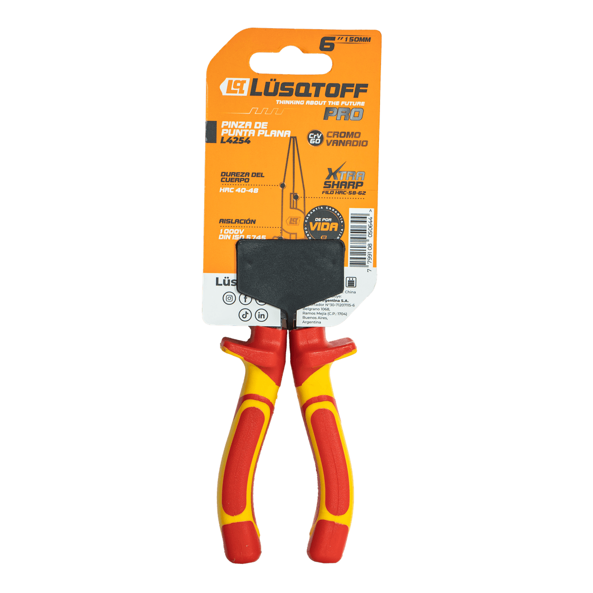 Pinza Punta Plana 6" 150mm Aislación 1000V PRO L4254 - Lusqtoff