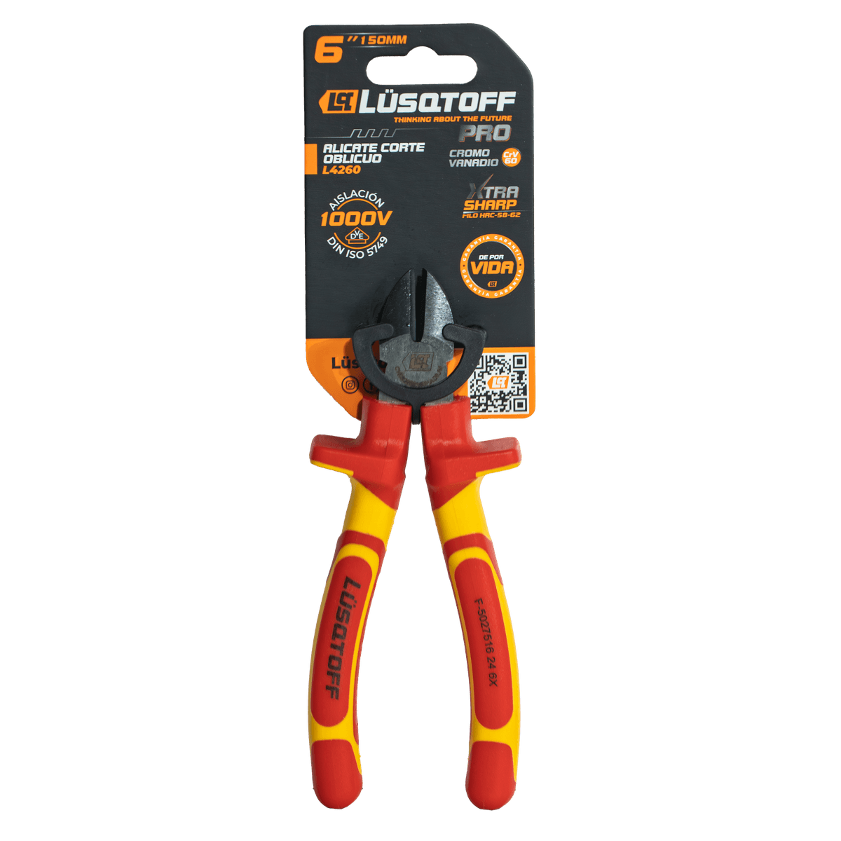Alicate Corte Oblicuo Aislado 1000V VDE 6" 150mm L4260 - Lusqtoff