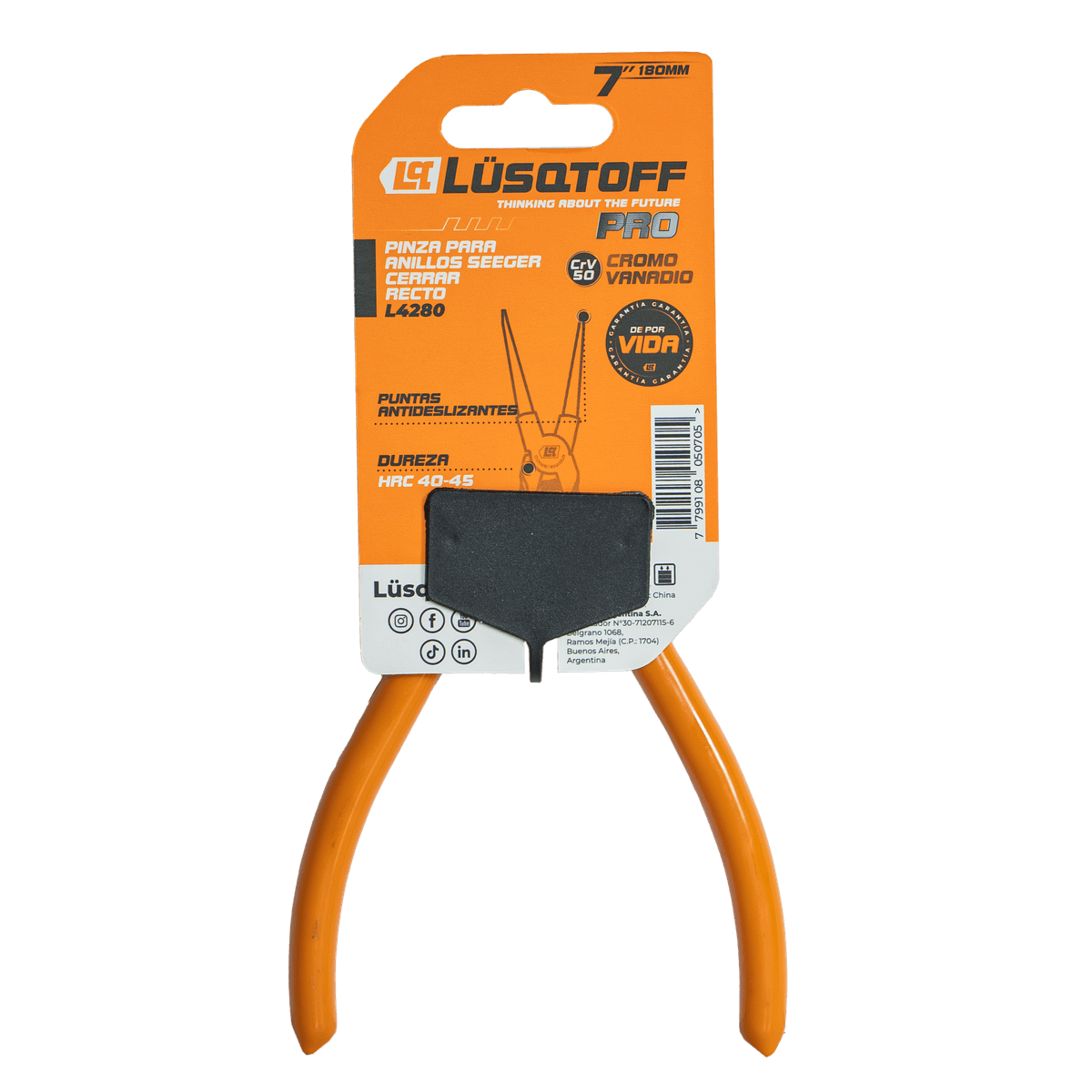 Pinza Seeger Cerrar Punta Recta 7" 180mm Cromo Vanadio L4280 - Lusqtoff