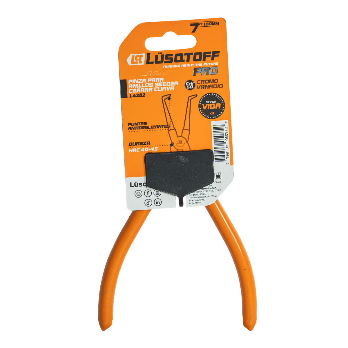 Pinza Seeger Cerrar Punta Curva 7" 180mm Cromo Vanadio L4282 - Lusqtoff