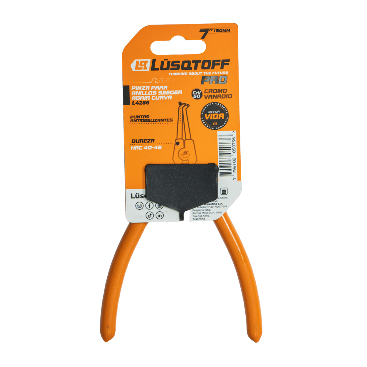 Pinza Para Anillo Seeger 7" 180mm Apertura Curva PRO L4286 - Lusqtoff