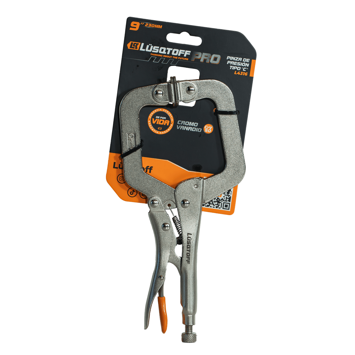 Pinza Presión Tipo C 9" 230mm Mordazas Autoajustables Cromo Vanadio L4316 - Lusqtoff