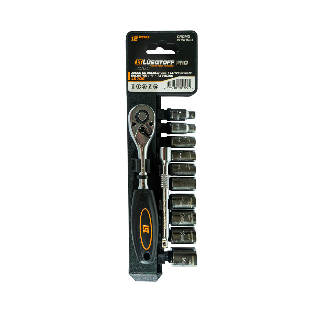 Juego de Bocallaves y Llave Crique 12 Piezas Encastre 1/4 L5706 - Lusqtoff