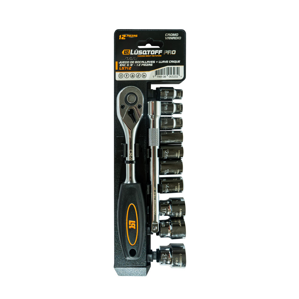Juego de Bocallaves y Llave Crique 12 Piezas Encastre 3/8 L5712 - Lusqtoff