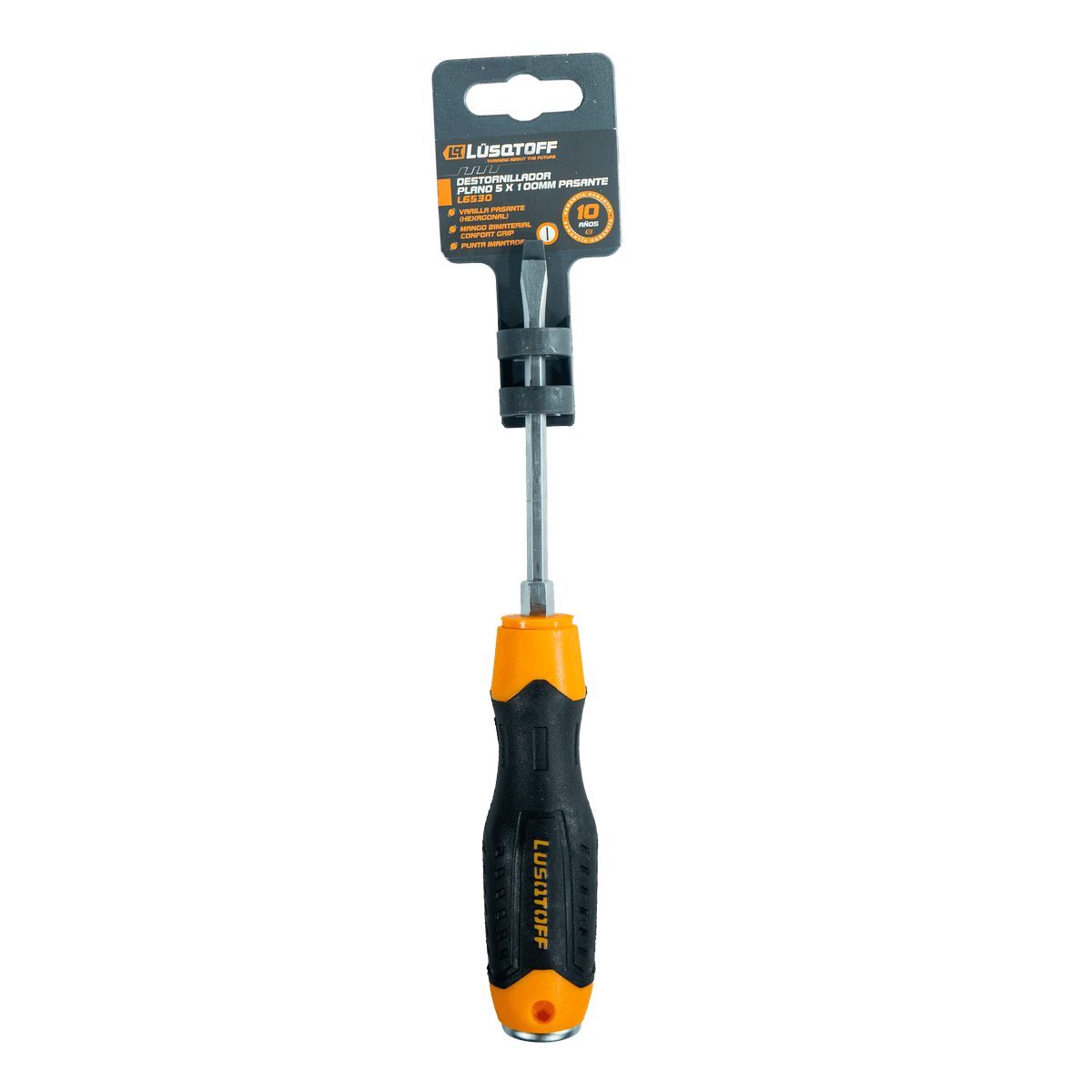 Destornillador Plano Pasante Imantado 5x100mm Cuerpo Hexagonal L6530 - Lusqtoff