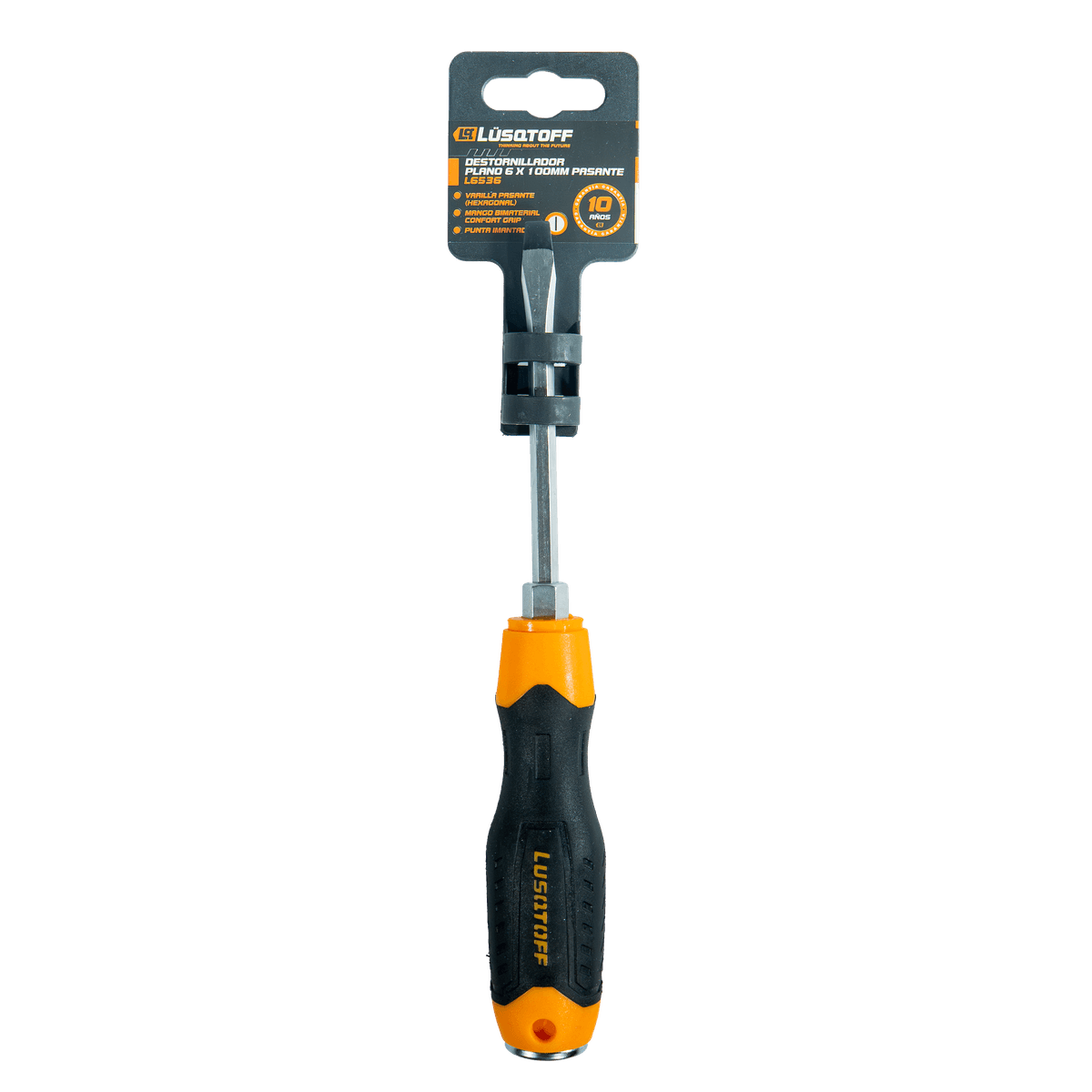 Destornillador Plano Pasante Imantado 6x100mm Cuerpo Hexagonal L6536 - Lusqtoff