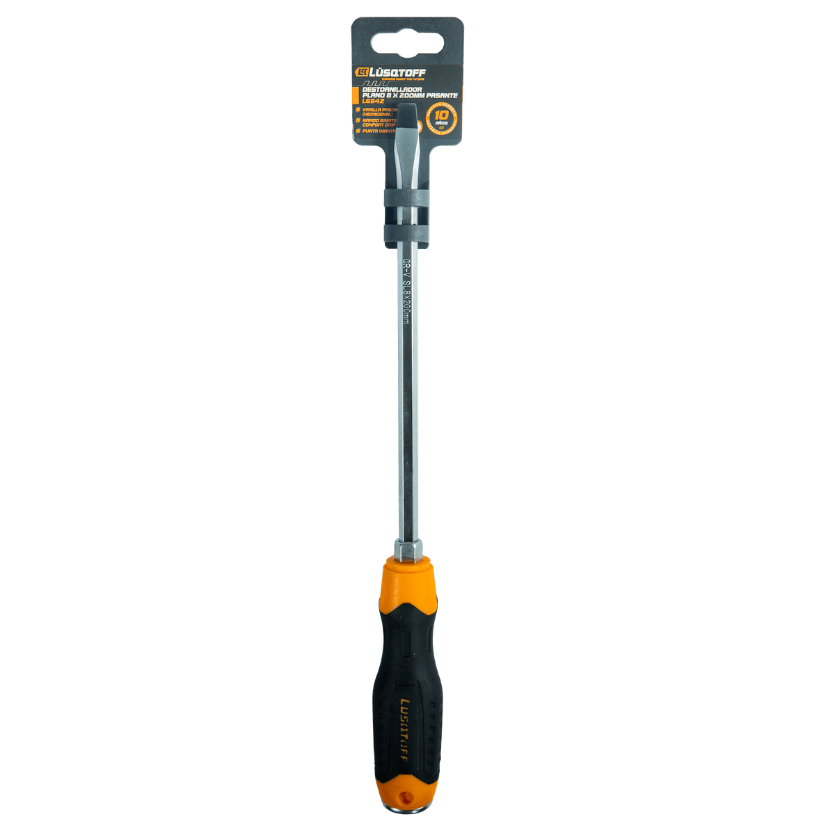 Destornillador Plano Pasante Imantado 8x200mm Cuerpo Hexagonal L6542 - Lusqtoff