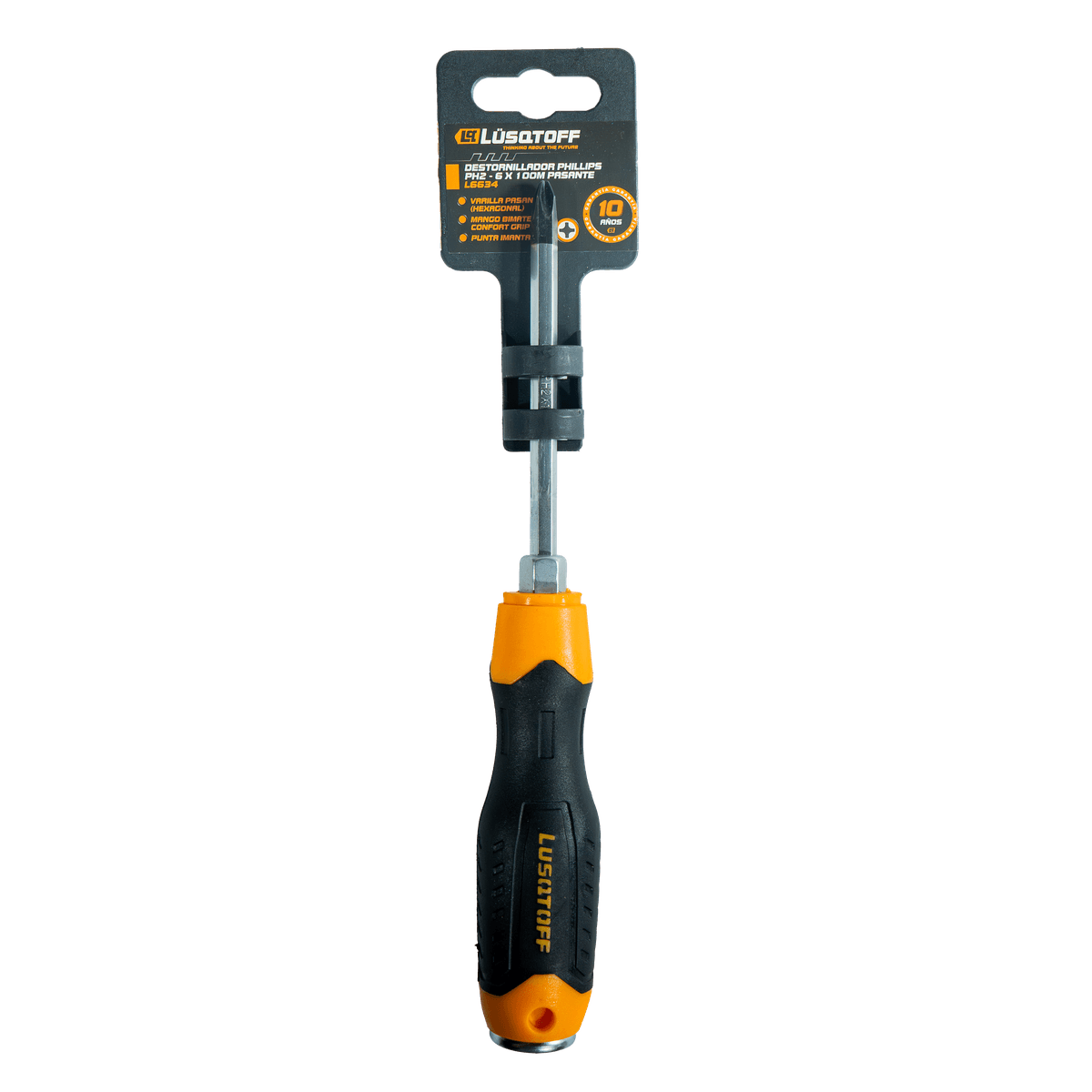 Destornillador Phillips Pasante Imantado 6x100mm Cuerpo Hexagonal L6634 - Lusqtoff