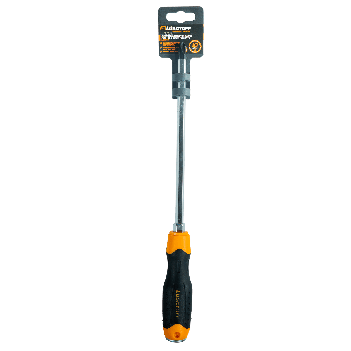 Destornillador Phillips Pasante Imantado 8x200mm Cuerpo Hexagonal L6640 - Lusqtoff