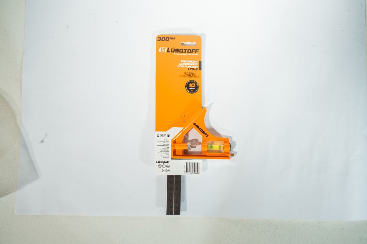 Escuadra Combinada Punzón 12" 300mm 45° 90° Nivel Burbuja Acero Inoxidable L7016 - Lusqtoff