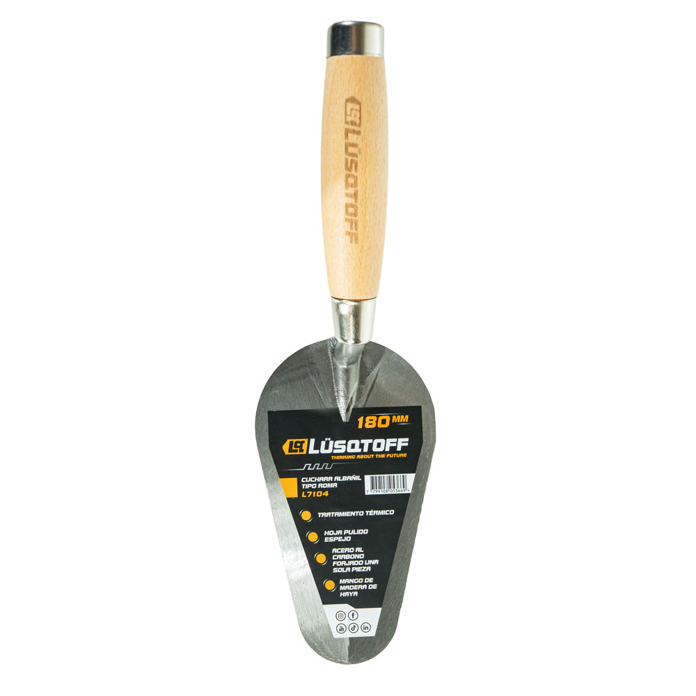 Cuchara Albañil Tipo Roma 7" 180mm Acero Carbono Forjado Mango Madera L7104 - Lusqtoff