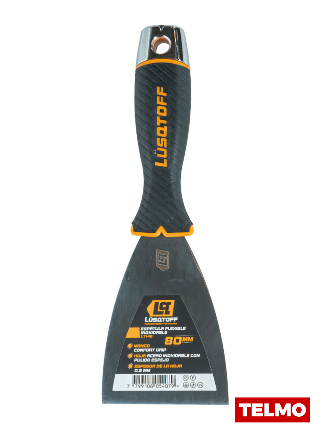 Espátula Flexible 80mm Acero Inoxidable Casquillo Metálico L7146 - Lusqtoff, foto real