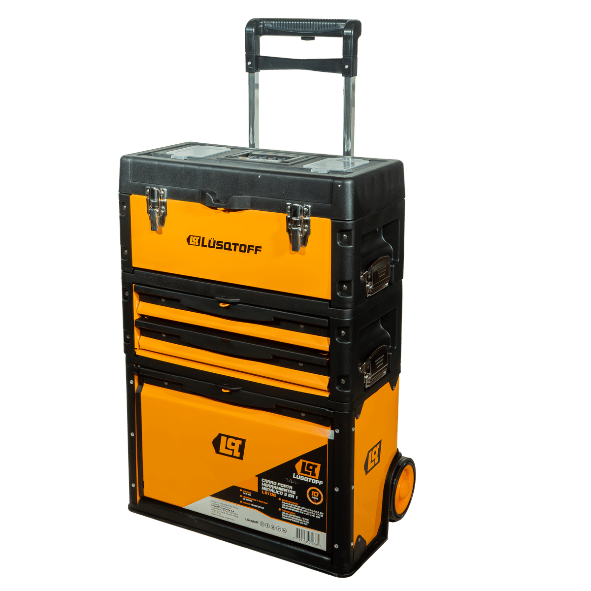 Carro Porta Herramientas Metálico 3 en 1 Mango Telescópico Ruedas 12,5cm L8106 - Lusqtoff