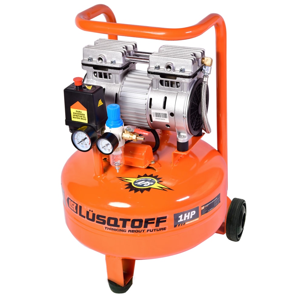 Compresor Aire Sin Aceite 24 Litros 1HP 750W 115 PSI 180 l/min Ruedas LC-0122 - Lusqtoff