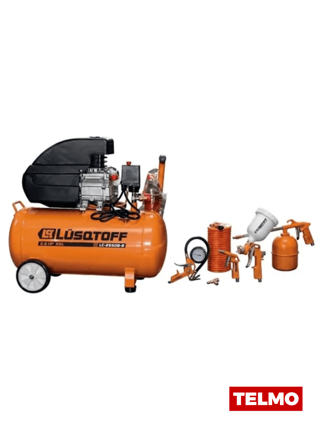 Compresor de Aire 2.5HP 50L c/Kit 5 Piezas LC2550B-8KIT - Lusqtoff