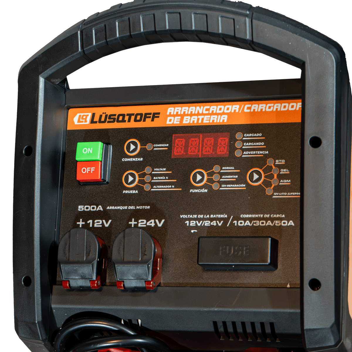 Cargador Arrancador Baterías 12/24V 10/30/50A Arranque 500A LCC-500 - Lusqtoff