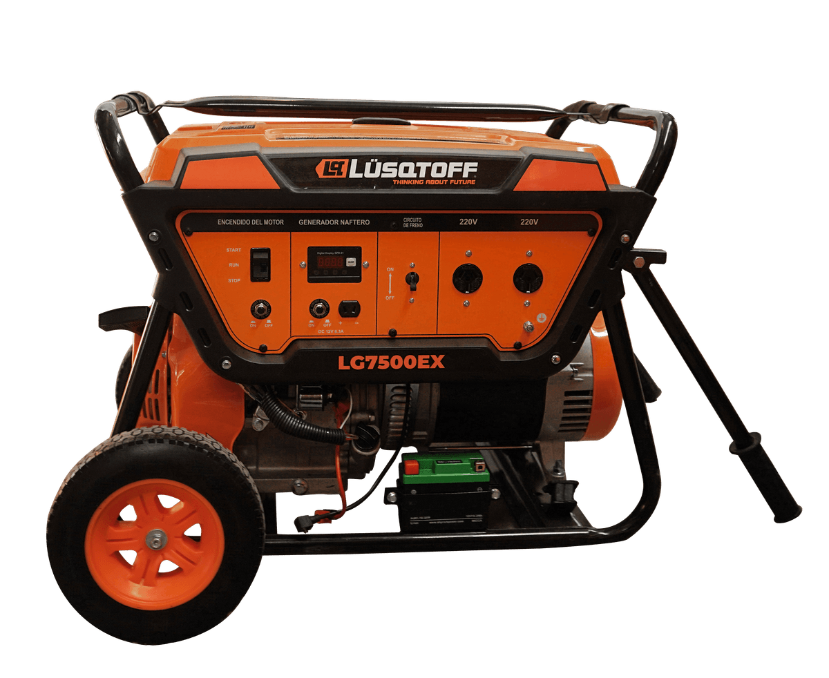 Generador Naftero 4 Tiempos 6500W Máxima 15HP Monofásico Arranque Eléctrico Manual Tanque 25L + Ruedas LG7500EX - Lusqtoff