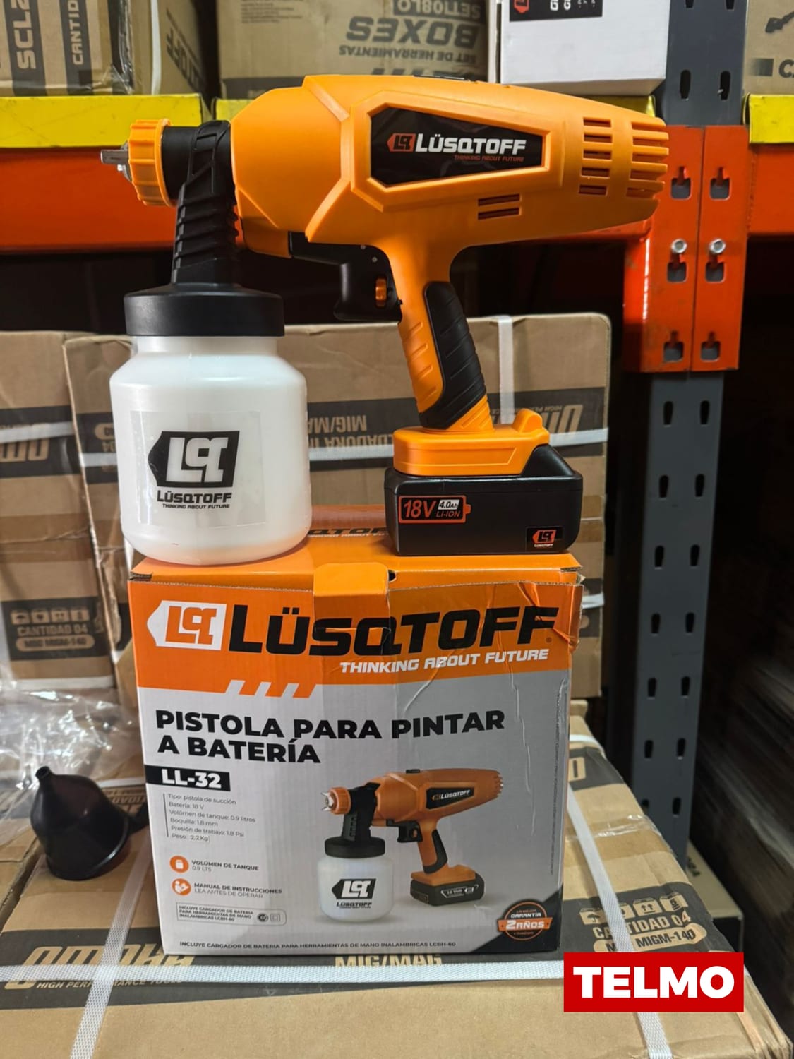 Pistola Pintar a Batería 18V Depósito 0,9L Boquilla 1,8mm + Batería y Cargador LL-32 - Lusqtoff, foto real