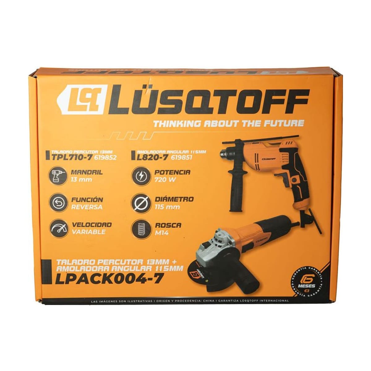 Kit Taladro Percutor 710W 13mm + Amoladora 115mm 11000rpm 220V LPACK004-7 - Lusqtoff