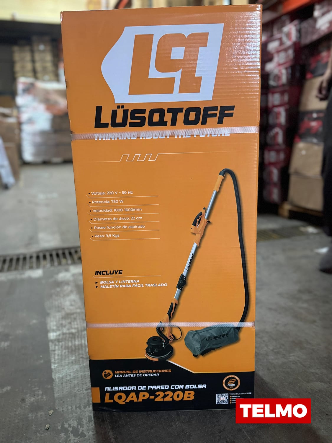 Lijadora Alisador Pared Techo 750W 220mm 5 Velocidades LED + Bolsa Aspiradora + Manguera 2m LQAP-220B - Lusqtoff , foto real