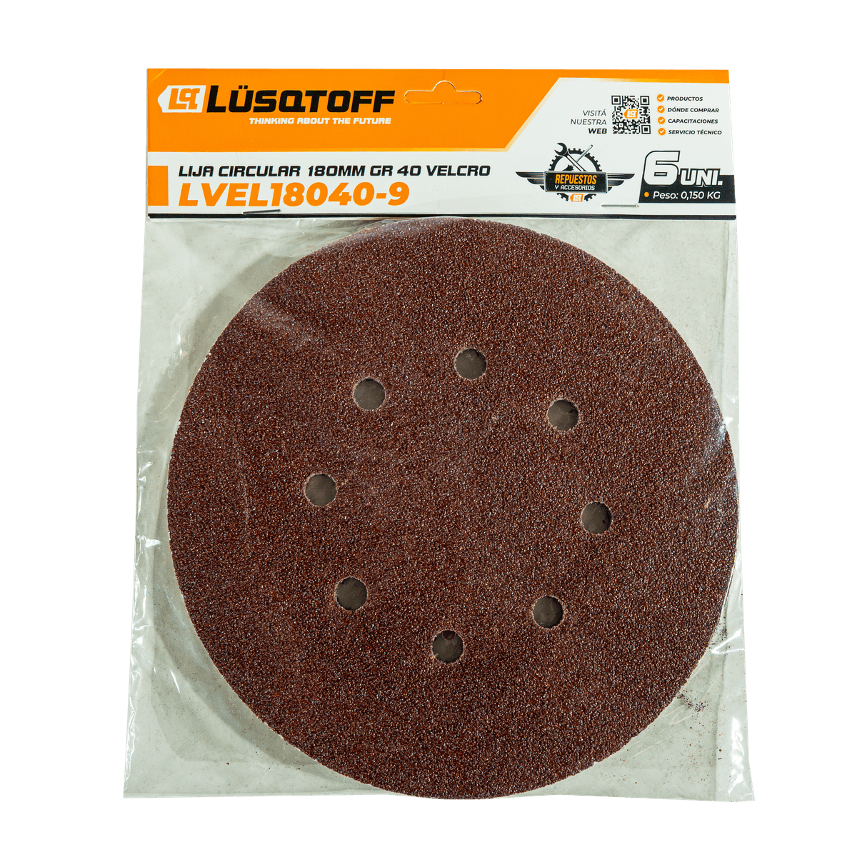 Lija Velcro 180mm Grano 40 x6 LVEL18040-9 - Lusqtoff