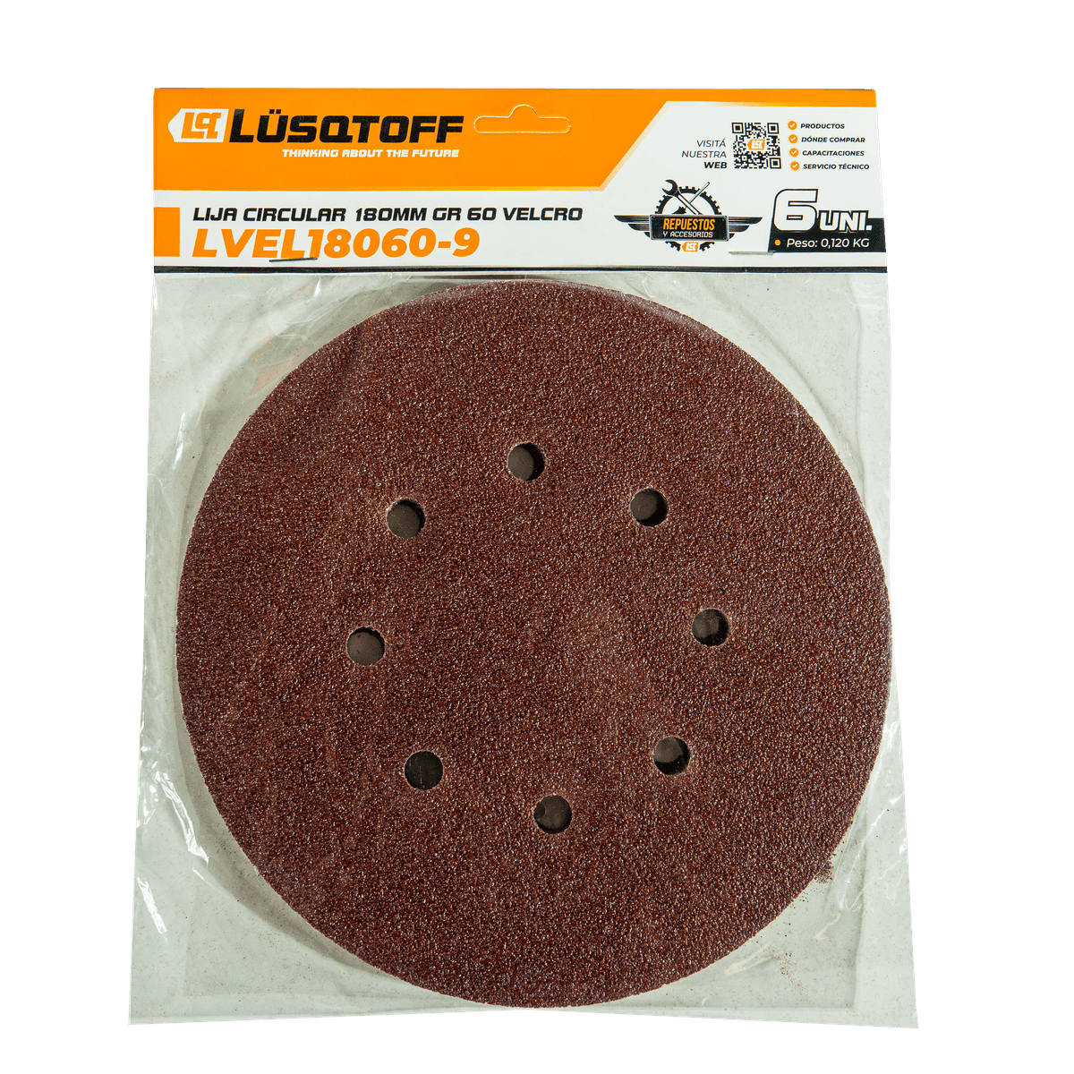 Lija Velcro 180mm Grano 60 x6 LVEL18060-9 - Lusqtoff