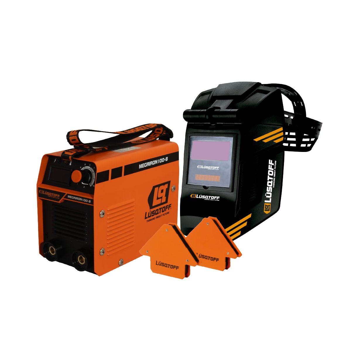 Soldadora Inverter 105A Electrodos 1.6-2.5mm + Máscara Fotosensible + 2 Escuadras Magnéticas MEGAIRON100-8 - Lusqtoff 