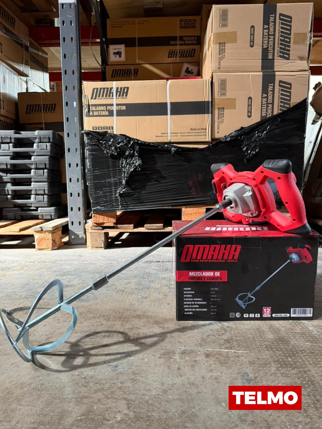 Mezclador Pintura Cemento 1400W 300-950 RPM 6 Velocidades M14 + Batidor 120mm MX-1400 - Omaha , foto real