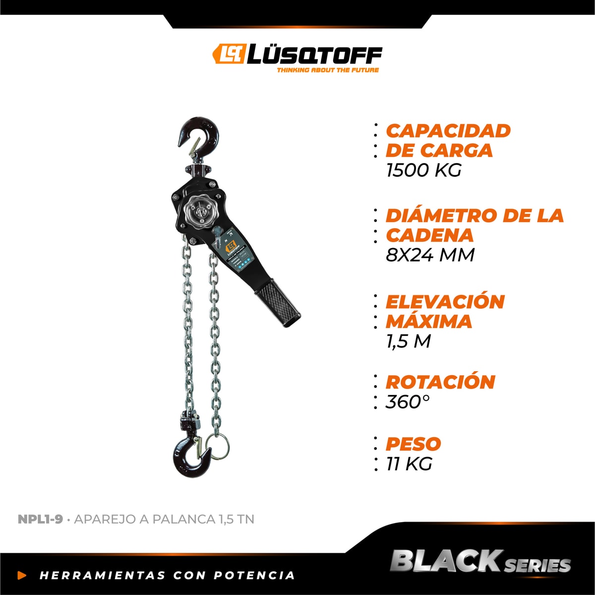 Aparejo A Palanca 1,5TN NPL1-9 - Lusqtoff