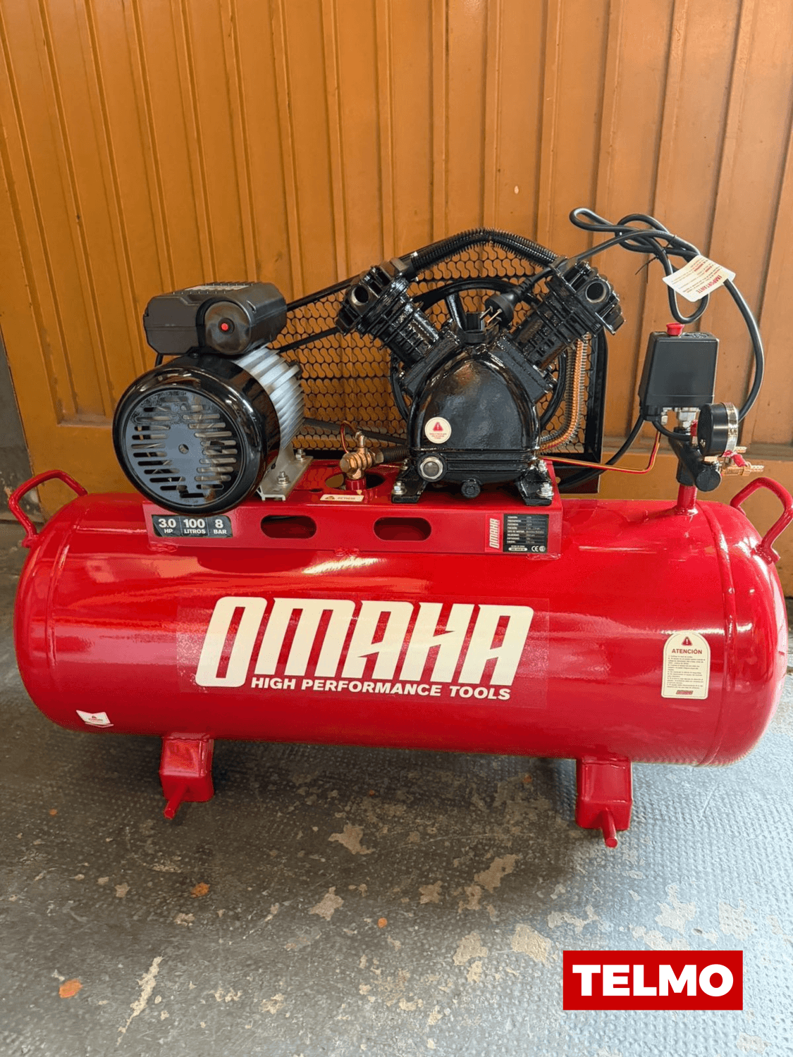 Compresor a Correa 3HP 100L 8 Bar 320L/min Bicilíndrico Monofásico 2800rpm WB30100 - Omaha