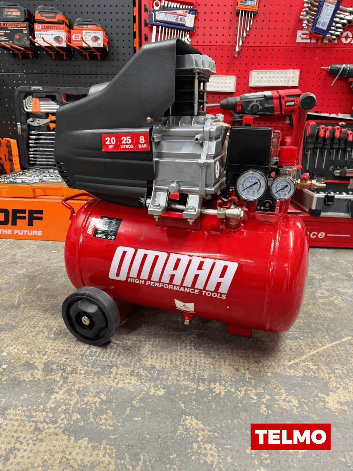 Compresor Aire Lubricado 25 Lts 2HP 8 Bar Ruedas WD-2025 - Omaha