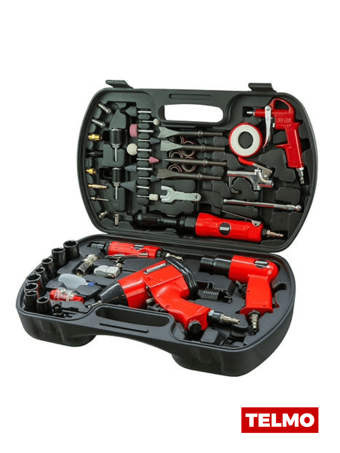 Kit Herramientas Neumáticas Llave Impacto 1/2" Crique 3/8" Minitorno Martillo + Maletín 62 Piezas LXK-01 - Omaha
