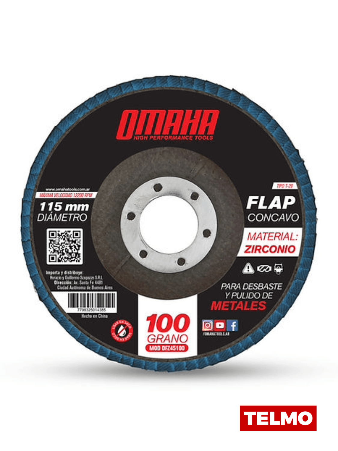 Disco Flap Desbaste Zirconio T29 115mm Grano 100 DFZ45100 - Omaha