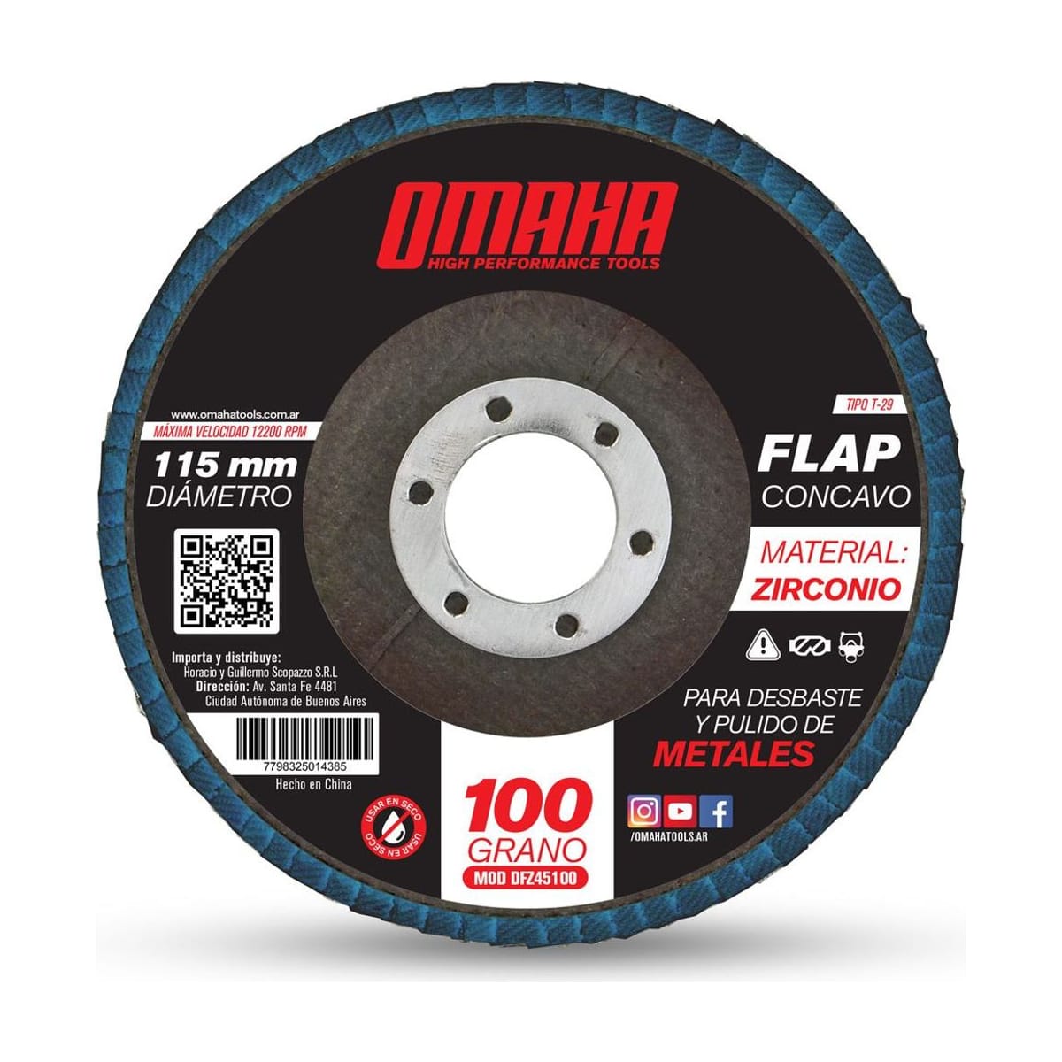Disco Flap Desbaste Zirconio T29 115mm Grano 100 DFZ45100 - Omaha