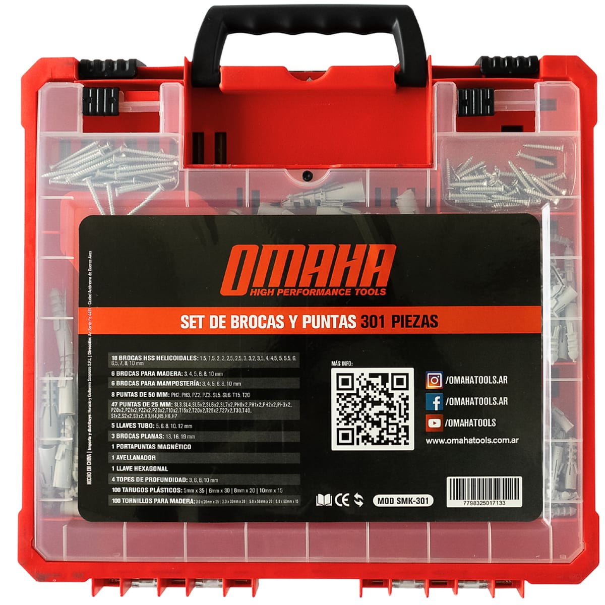 Set Brocas Puntas Tarugos Tornillos 301 Piezas SMK-301 - Omaha