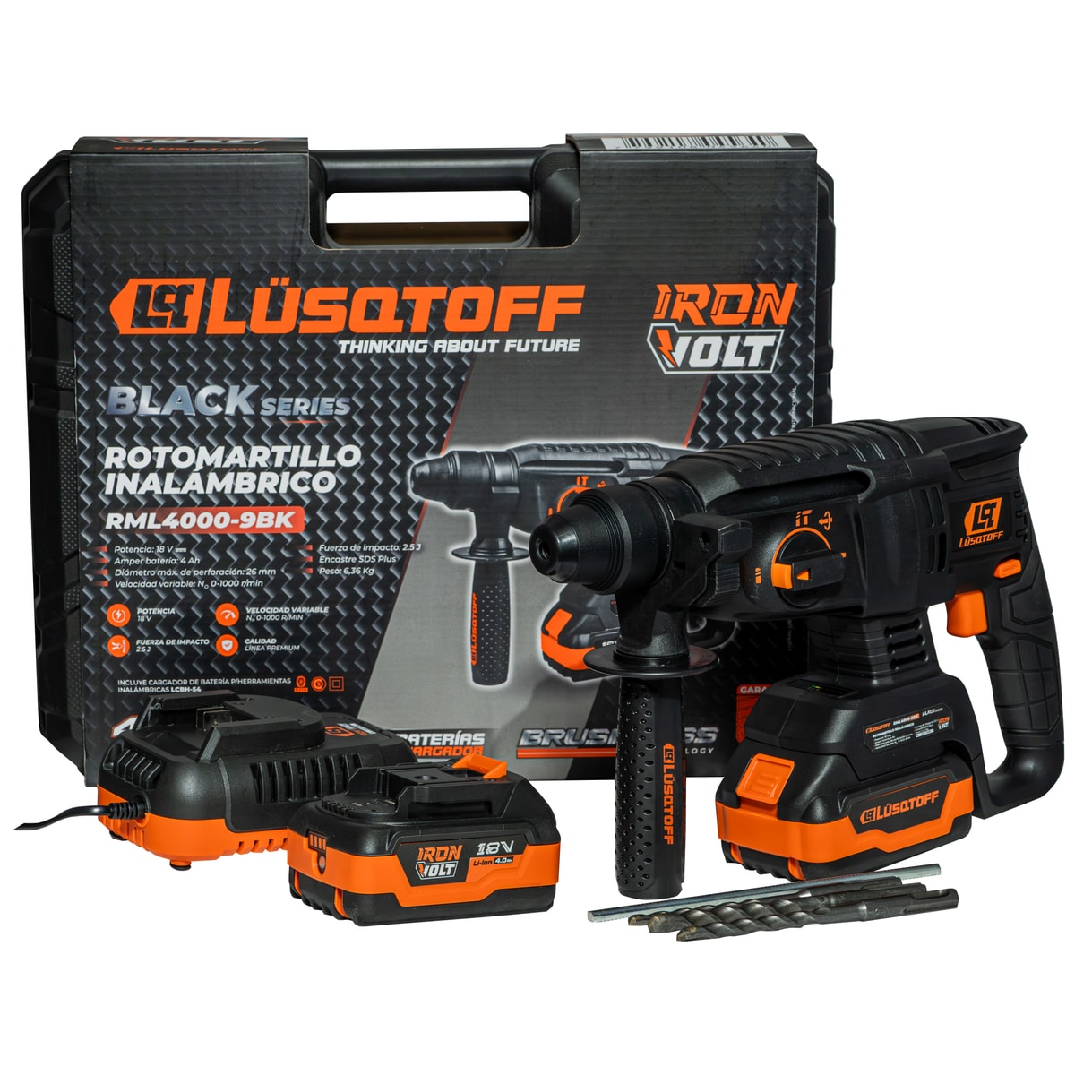 Rotomartillo A Batería 18V 2.5J SDS-Plus Brushless RML4000-9BK - Lusqtoff