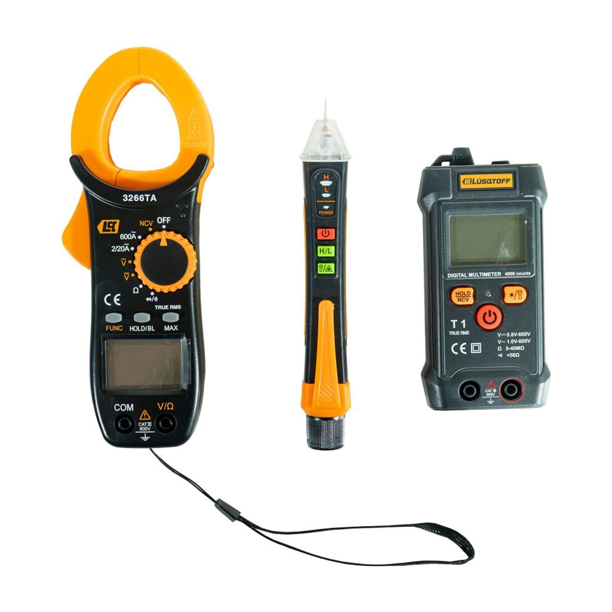 Kit Electricista 3 Piezas Tester 600V + Pinza Amperimétrica 600A + Detector Voltaje 1000V TDPL3-8 - Lusqtoff