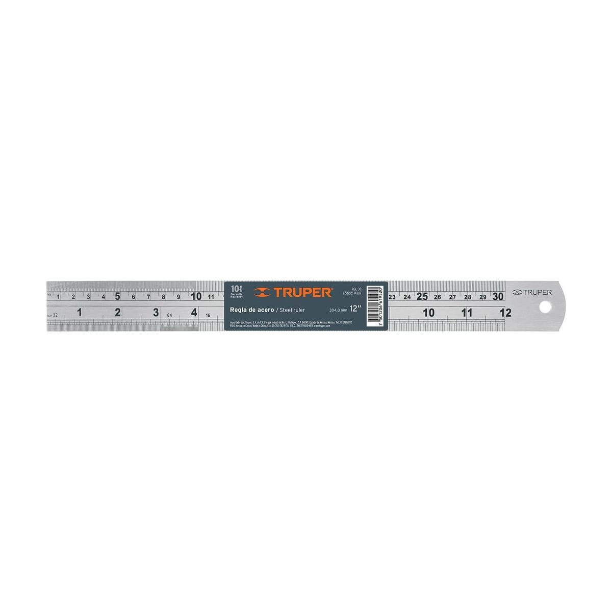 Regla Acero Inoxidable 30cm RGL-30 - Truper