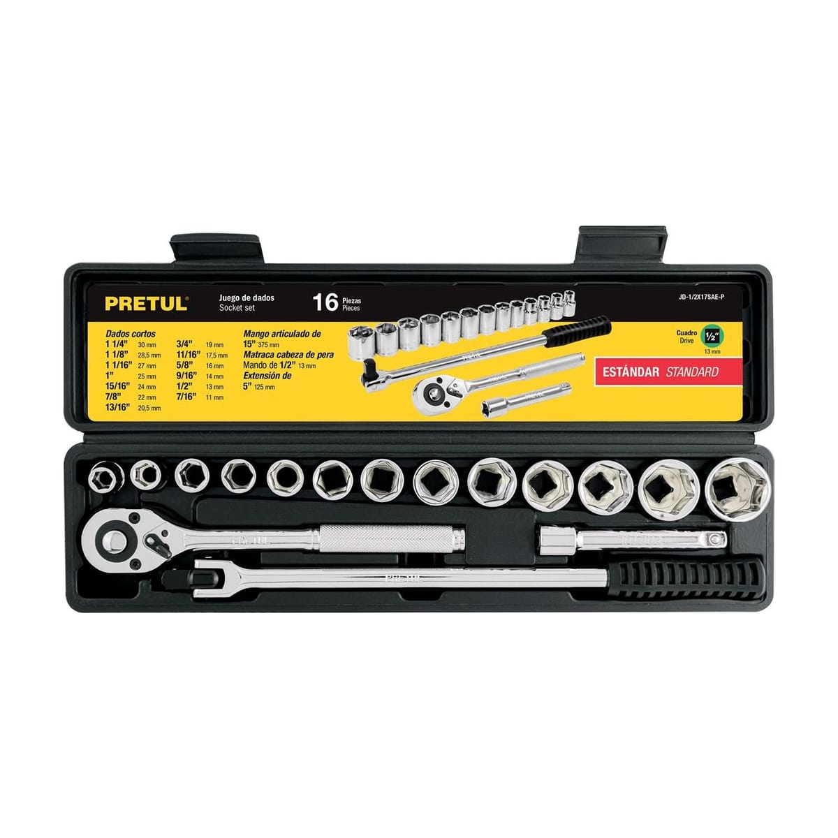 Juego Dados 16Pz 1/2" STD JD-1/2X17SAE-P - Pretul