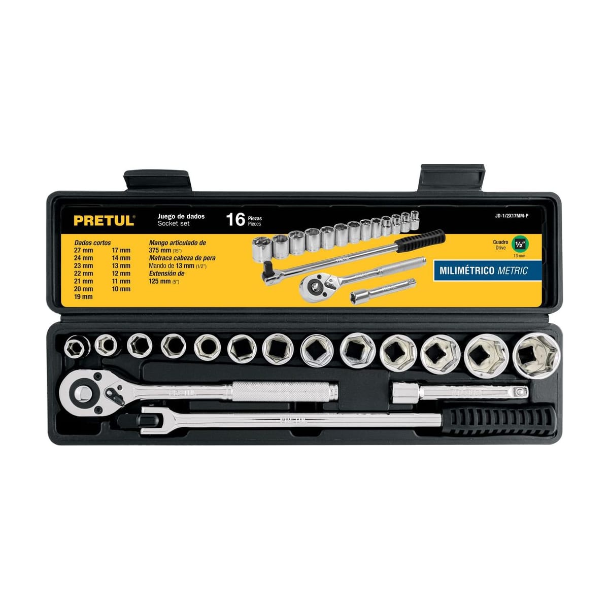Juego Dados 16Pz 1/2" MM JD-1/2X17MM-P - Pretul