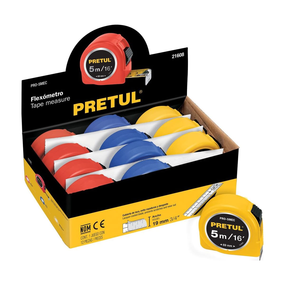 Flexómetro 5m Cinta 19mm PRO-5MEC - Pretul