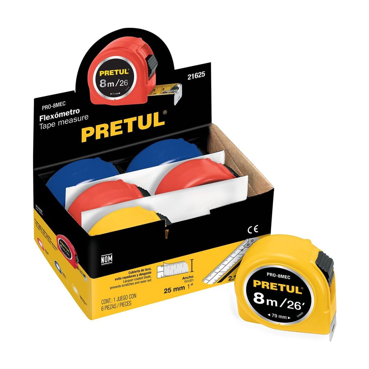Flexómetro 8m Cinta 25mm PRO-8MEC - Pretul