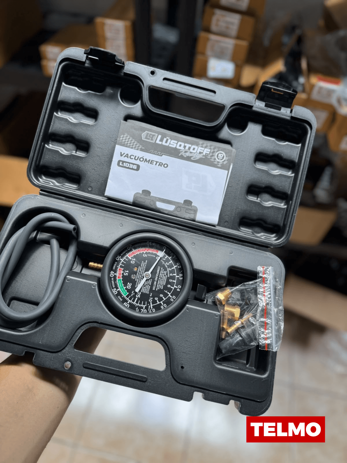 Vacuómetro Medidor Presión Combustible Vacío 0-10 PSI 80mm + 7 Acoples + Maletín L1036 - Lusqtoff
