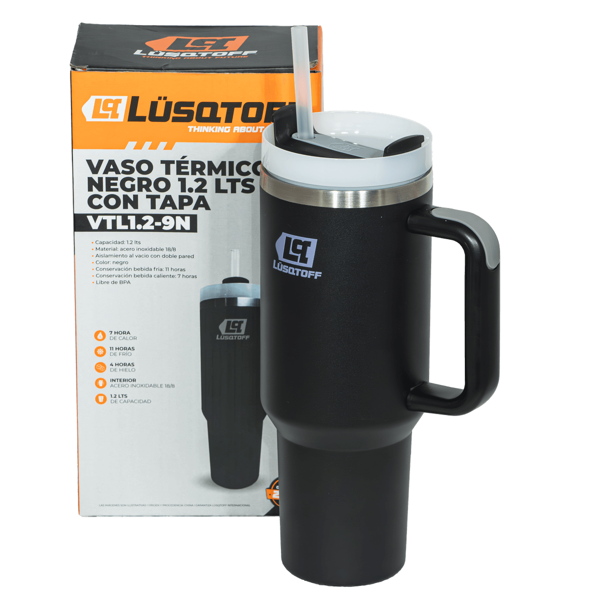 Vaso Térmico 1.2L Con Tapa Negro VTL1.2-9N - Lusqtoff