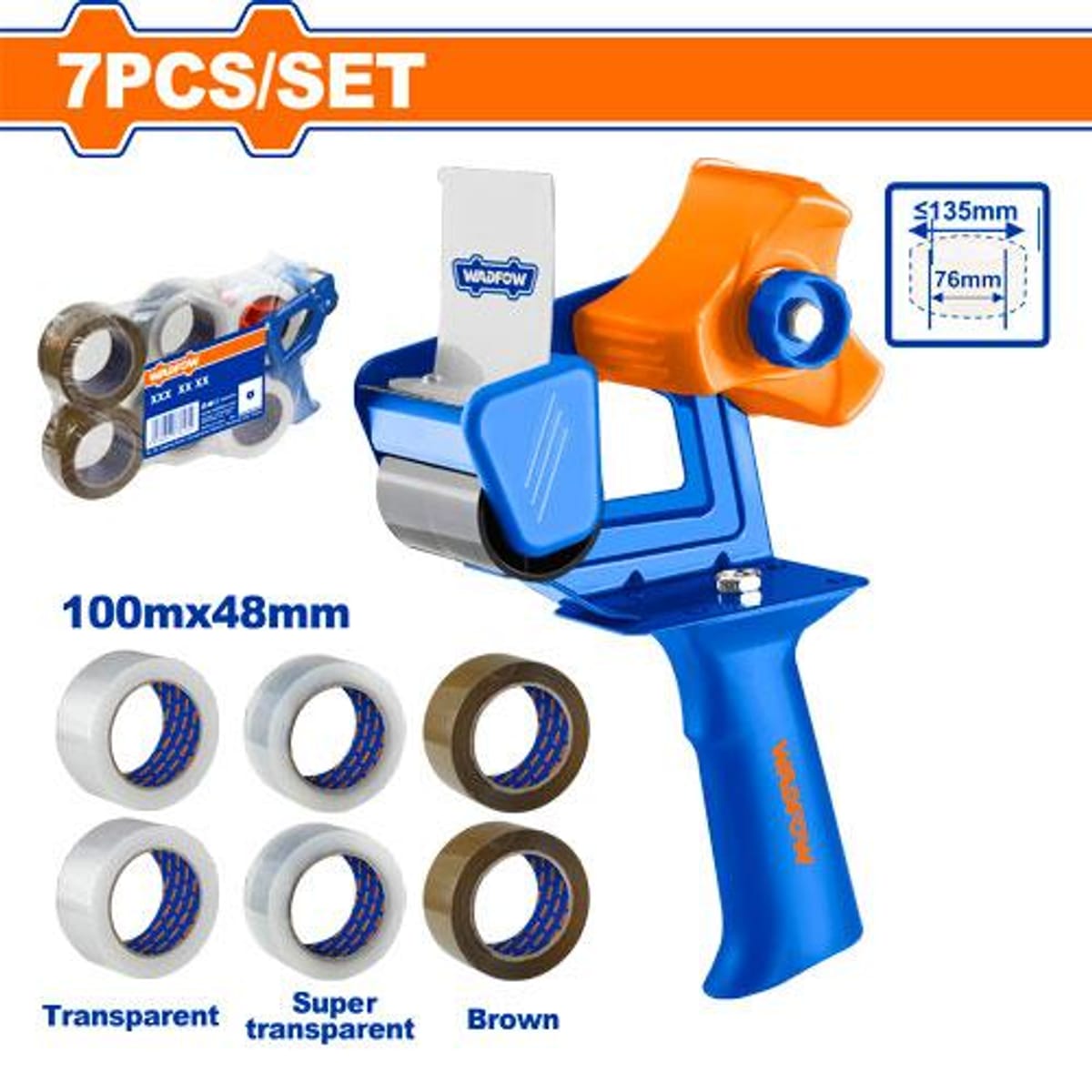 Set De Cinta Adhesiva Con Dispensador 100m x 48mm WATS1301 - Wadfow