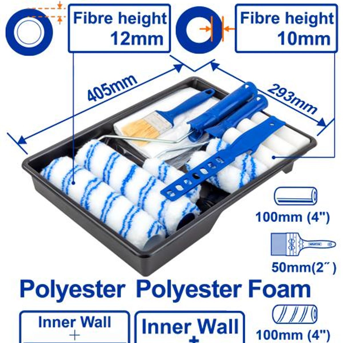 Kit Pintura Rodillos 230mm y 100mm 14 Piezas WCB3H13 - Wadfow
